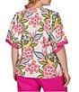Ruby Rd. Plus Size Silky Voile Tropical Floral Split V-Neck Elbow Sleeve Blouse - Image 2
