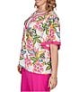 Ruby Rd. Plus Size Silky Voile Tropical Floral Split V-Neck Elbow Sleeve Blouse - Image 3