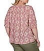 Ruby Rd. Plus Size Slub Jersey Geometric Scoop Neck Short Sleeve Lace Inset Top - Image 2