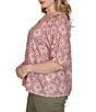 Ruby Rd. Plus Size Slub Jersey Geometric Scoop Neck Short Sleeve Lace Inset Top - Image 3