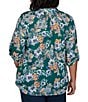 Ruby Rd. Plus Size Slub Jersey Kensington Inspired Floral Split V-Neck Elbow Roll-Tab Sleeve Button-Front Shirt - Image 2