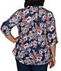Ruby Rd. Plus Size Slub Jersey Kensington Inspired Floral Split V-Neck Elbow Roll-Tab Sleeve Button-Front Shirt - Image 2