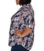 Ruby Rd. Plus Size Slub Jersey Kensington Inspired Floral Split V-Neck Elbow Roll-Tab Sleeve Button-Front Shirt - Image 4