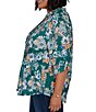 Ruby Rd. Plus Size Slub Jersey Kensington Inspired Floral Split V-Neck Elbow Roll-Tab Sleeve Button-Front Shirt - Image 4