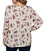 Ruby Rd. Plus Size Slub Knit Botanical Faded Floral V-Neck Long Sleeve Top - Image 2