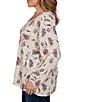 Ruby Rd. Plus Size Slub Knit Botanical Faded Floral V-Neck Long Sleeve Top - Image 3