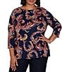 Ruby Rd. Plus Size Slub Knit Paisley Boat Neck 3/4 Sleeve Top - Image 1