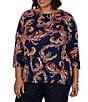 Ruby Rd. Plus Size Slub Knit Paisley Boat Neck 3/4 Sleeve Top - Image 3