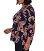 Ruby Rd. Plus Size Slub Knit Paisley Boat Neck 3/4 Sleeve Top - Image 4