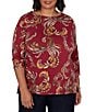 Ruby Rd. Plus Size Slub Knit Paisley Boat Neck 3/4 Sleeve Top - Image 5