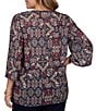 Ruby Rd. Plus Size Slub Knit Patchwork Split V-Neck 3/4 Sleeve Top - Image 2