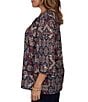 Ruby Rd. Plus Size Slub Knit Patchwork Split V-Neck 3/4 Sleeve Top - Image 4