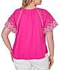 Ruby Rd. Plus Size Slub Knit Split V-Neck Short Embroidered Sleeve Top - Image 6