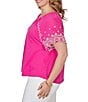 Ruby Rd. Plus Size Slub Knit Split V-Neck Short Embroidered Sleeve Top - Image 3