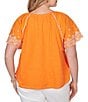 Ruby Rd. Plus Size Slub Knit Split V-Neck Short Embroidered Sleeve Top - Image 2