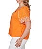 Ruby Rd. Plus Size Slub Knit Split V-Neck Short Embroidered Sleeve Top - Image 3