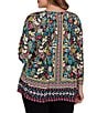 Ruby Rd. Plus Size Slub Knit Vibrant Paradise-Inspired Split V-Neck Cuffed 3/4 Sleeve Top - Image 2