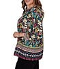 Ruby Rd. Plus Size Slub Knit Vibrant Paradise-Inspired Split V-Neck Cuffed 3/4 Sleeve Top - Image 3