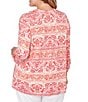Ruby Rd. Plus Size Slub Knit Woodblock V-Neck 3/4 Roll-Tab Sleeve Top - Image 2