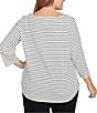 Ruby Rd. Plus Size Soft Cotton Blend Stripe #double;Pups Season Vibes#double; 3/4 Sleeve Top, Color:Black Multi - Image 2