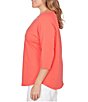 Ruby Rd. Plus Size Soft Cotton Knit Grommet Boat Neck 3/4 Sleeve Top - Image 3