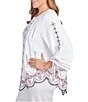 Ruby Rd. Plus Size Soft Crepe Gauze Embroidered Scoop Neck 3/4 Tie Sleeve Top, Color:White Multi - Image 3