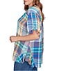 Ruby Rd. Plus Size Soft Crinkle Plaid Y-Neck Short Button-Tab Sleeve Button Front Shirt, Color:Turquoise/Multi - Image 3
