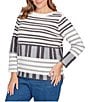 Ruby Rd. Plus Size Soft Eyelash Knit Stripe Boat Neck Long Sleeve Sweater, Color:Ivory Multi - Image 4