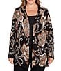 Ruby Rd. Plus Size Soft Fine-Gauge Jacquard Knit Floral Long Sleeve Open-Front Cardigan, Color:Black Multi - Image 1