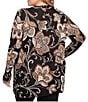 Ruby Rd. Plus Size Soft Fine-Gauge Jacquard Knit Floral Long Sleeve Open-Front Cardigan, Color:Black Multi - Image 2