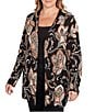 Ruby Rd. Plus Size Soft Fine-Gauge Jacquard Knit Floral Long Sleeve Open-Front Cardigan, Color:Black Multi - Image 4