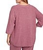 Ruby Rd. Plus Size Soft Hatchi Knit Keyhole Neck 3/4 Sleeve Top, Color:Raisin - Image 2