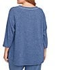 Ruby Rd. Plus Size Soft Hatchi Knit Keyhole Neck 3/4 Sleeve Top, Color:Indigo - Image 2