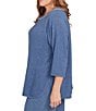 Ruby Rd. Plus Size Soft Hatchi Knit Keyhole Neck 3/4 Sleeve Top, Color:Indigo - Image 3