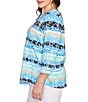 Ruby Rd. Plus Size Soft Jersey Knit Mixed Floral Watercolor Stripe Boat Neck 3/4 Sleeve Top, Color:Lagoon Multi - Image 3