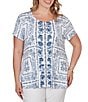 Ruby Rd. Plus Size Soft Knit Bandana Scoop Neck Short Sleeve Top - Image 1