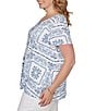 Ruby Rd. Plus Size Soft Knit Bandana Scoop Neck Short Sleeve Top - Image 3