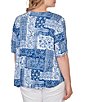 Ruby Rd. Plus Size Soft Knit Patchwork Print Split V-Neck Short Sleeve Tee Top - Image 2