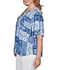 Ruby Rd. Plus Size Soft Knit Patchwork Print Split V-Neck Short Sleeve Tee Top - Image 3