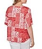 Ruby Rd. Plus Size Soft Knit Patchwork Print Split V-Neck Short Sleeve Tee Top - Image 5