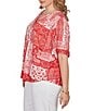 Ruby Rd. Plus Size Soft Knit Patchwork Print Split V-Neck Short Sleeve Tee Top - Image 6