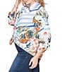 Ruby Rd. Plus Size Soft Poplin Woven Conversational Print Collared 3/4 Sleeve Picnic Top - Image 3