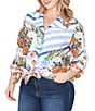 Ruby Rd. Plus Size Soft Poplin Woven Conversational Print Collared 3/4 Sleeve Picnic Top - Image 4