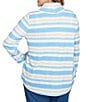 Ruby Rd. Plus Size Soft Ribbed Knit Stripe Draped Cowl Neck Long Sleeve Top, Color:Bluebell Multi - Image 2
