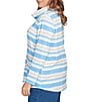Ruby Rd. Plus Size Soft Ribbed Knit Stripe Draped Cowl Neck Long Sleeve Top, Color:Bluebell Multi - Image 3