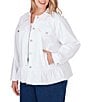 Color:White - Image 1 - Plus Size Soft Stretch Denim Ruffle Peplum Hem Jacket