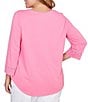 Ruby Rd. Plus Size Soft Textured Knit Crew Neck 3/4 Sleeve Lace Trim Top - Image 2