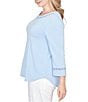 Ruby Rd. Plus Size Soft Textured Knit Crew Neck 3/4 Sleeve Lace Trim Top - Image 3