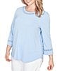 Ruby Rd. Plus Size Soft Textured Knit Crew Neck 3/4 Sleeve Lace Trim Top - Image 4