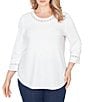 Ruby Rd. Plus Size Soft Textured Knit Crew Neck 3/4 Sleeve Lace Trim Top - Image 5